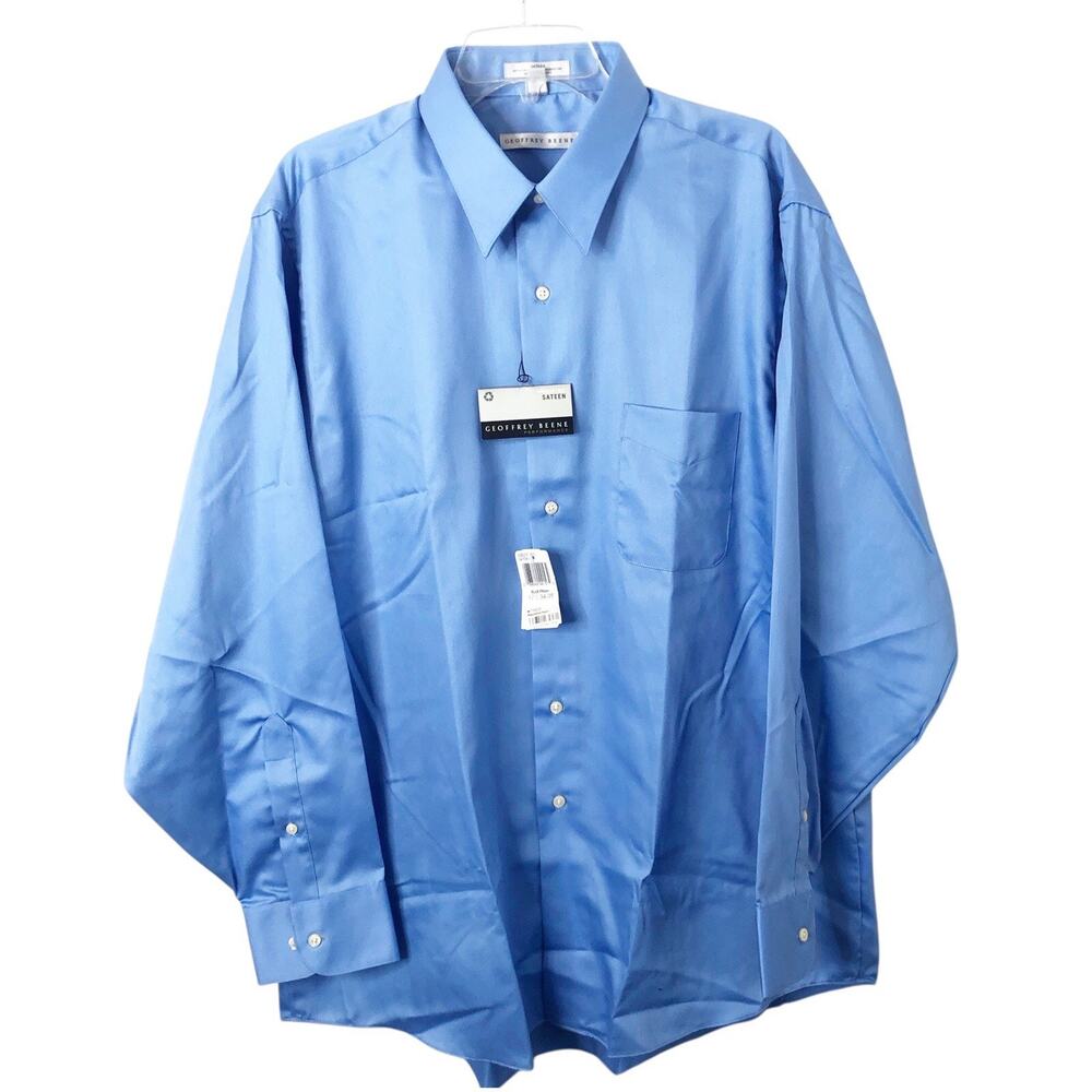 Geoffrey Beene NWT Men's Wrinkle Free Blue Sateen Long Sleeve Button-Up Shirt XL